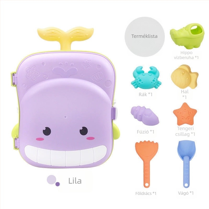 Bálná témájú homok- és vízijáték – műanyag homokozó szerszámkészlet 7–14 éveseknek