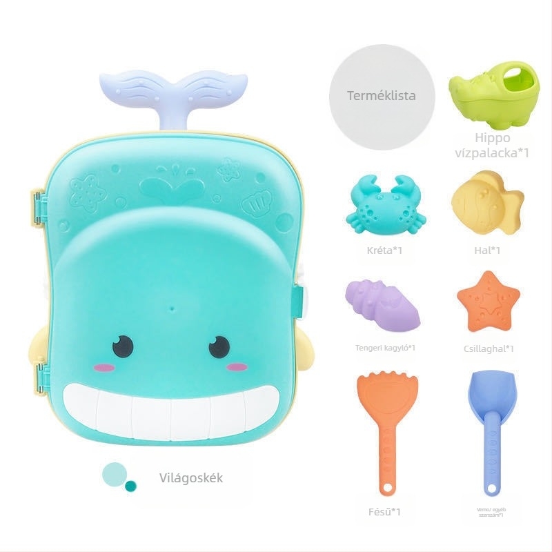 Bálná témájú homok- és vízijáték – műanyag homokozó szerszámkészlet 7–14 éveseknek