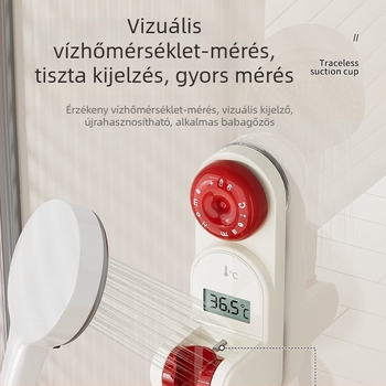 Fúrásmentes zuhanyfej-tartó hőmérséklet-kijelzővel, égésvédelmi figyelmeztetéssel, univerzális forgó fej, állítható gyerekeknek