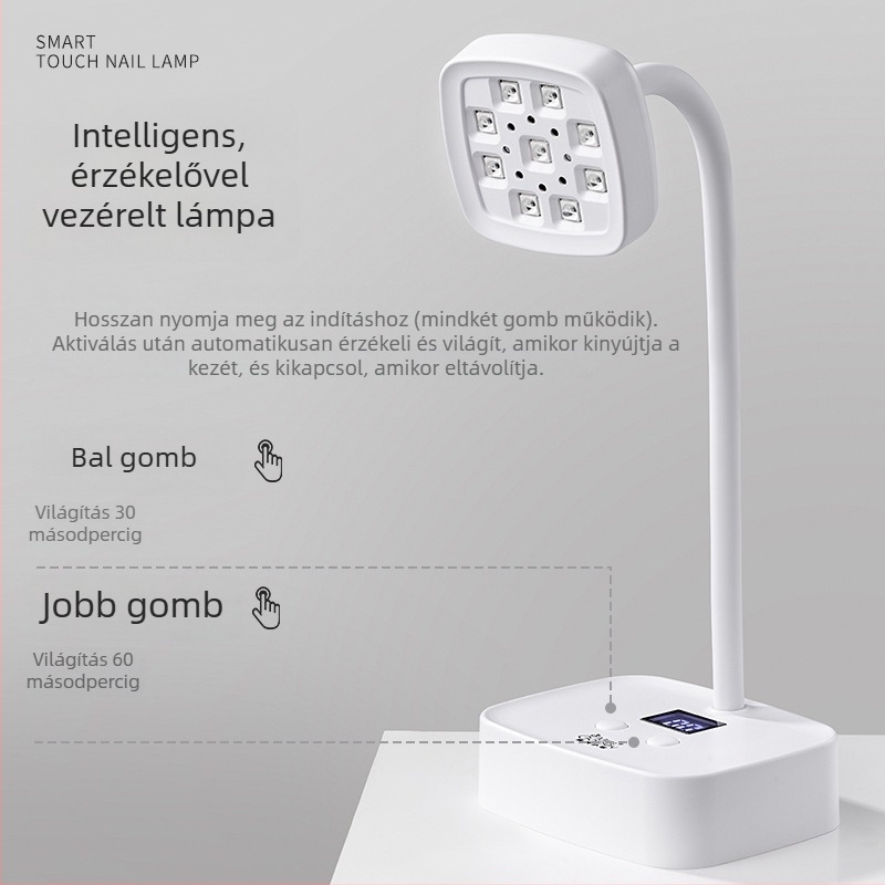 Asztali újratölthető manikűr lámpa lótusz mintával, szenzoros, gyors száradású, köröm matricák és strassz eszköz, LED