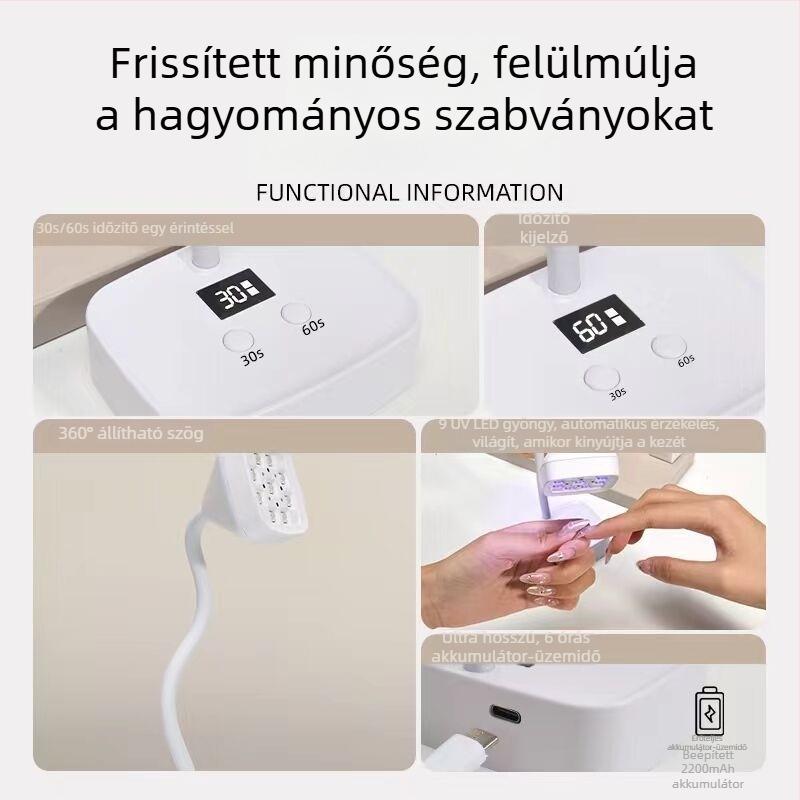 Asztali újratölthető manikűr lámpa lótusz mintával, szenzoros, gyors száradású, köröm matricák és strassz eszköz, LED