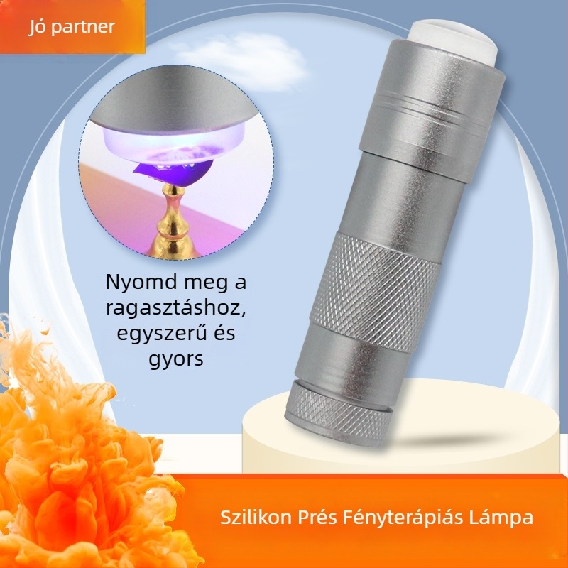 Manikűrlámpa szilikon nyomófénnyel, kézben tartható relieffel és flitter pecsét, mini hordozható fototerápiás lámpa körmöknek