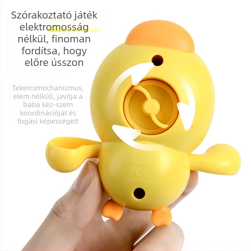 Műanyag fürdőjáték kacsa, rugós mechanizmussal, lebegő, 0–3 éveseknek
