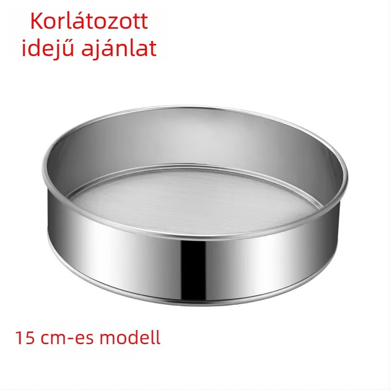 Rozsdamentes acél lisztszita, kézi, kör alakú, 40-mesh, háztartási használatra