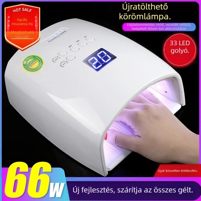 66W vezeték nélküli, újratölthető körömlámpa, modell S10, intelligens érzékelő, fototerápiás készülék