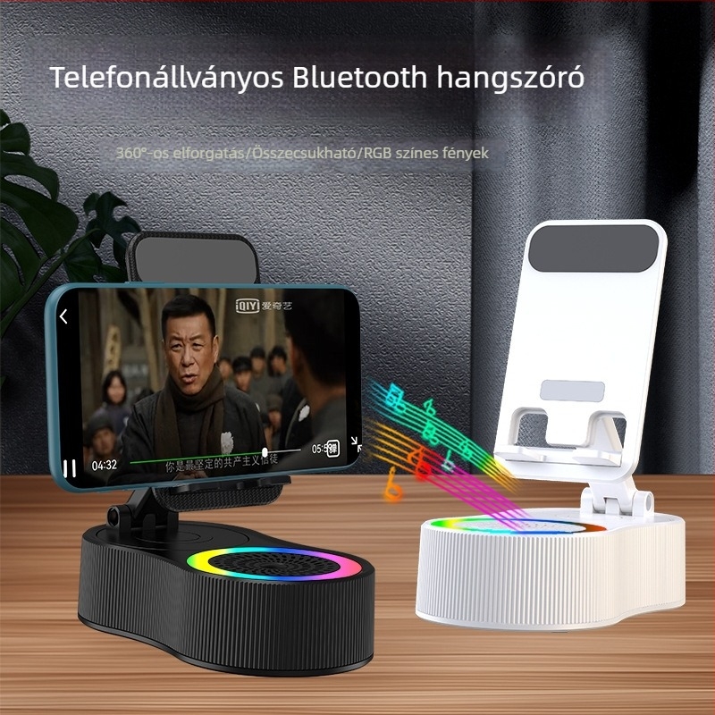3 az 1-ben telefon-tartó Bluetooth hangszóróval és RGB fényekkel asztali használatra