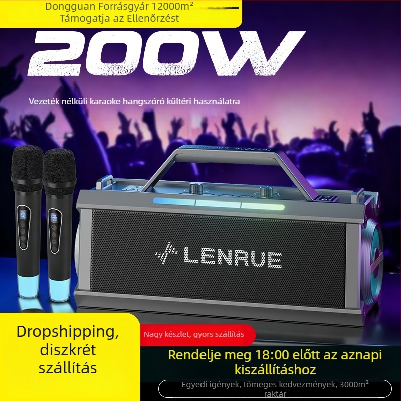 Kültéri karaoke Bluetooth hangszóró, 200W, beépített mikrofon, hordozható, hosszú üzemidő