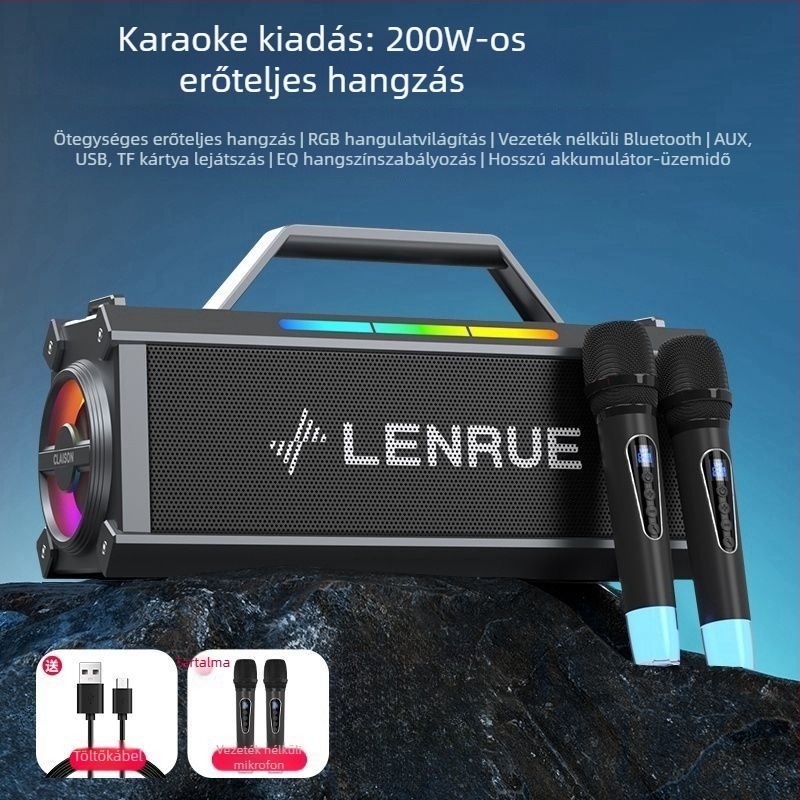Kültéri karaoke Bluetooth hangszóró, 200W, beépített mikrofon, hordozható, hosszú üzemidő
