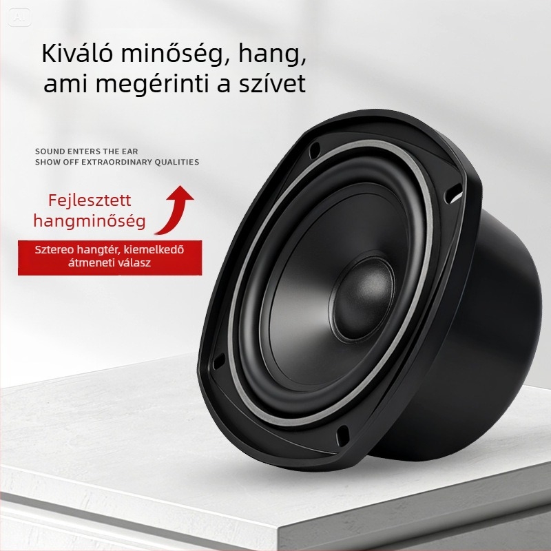 Teljes spektrumú középtartományú hangfal külső mágneses kivitelben, kombinált papírkonussal, diafragma nem papírból készült, 50 Hz–25 kHz (ERQU)