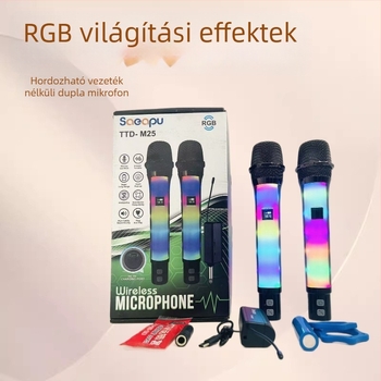 Újratölthető vezeték nélküli kézi mikrofon Ttd-m25 beépített 500–800 mAh akkumulátorral; üzemidő 6–8 óra; SNR ≥85 dB; teljesítmény 5W