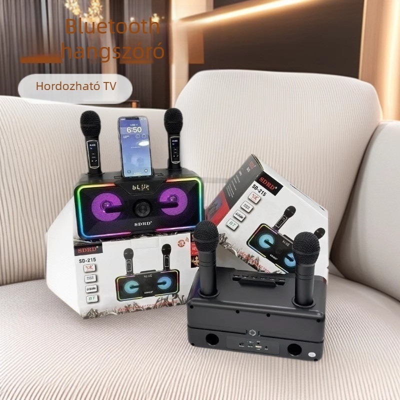 SD215 Bluetooth karaoke hangszóró All-in-One, kettős mikrofon, 30W, Bluetooth 5.0, 100Hz-20kHz, SNR ≥75dB, üzemidő 3–6h