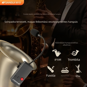 Vezeték nélküli fejhallgató lavalier mikrofonnal és erősítővel, beépített 6000mAh akkumulátor, frekvencia-tartomány 100 Hz–20 kHz, SNR ≥70 dB, üzemidő 3–6 óra