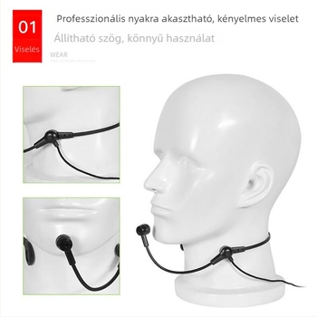 Vezetékes nyakba akasztható mikrofon konfrenciákhoz, többszörös funkciójú hangszóróval — mono, 60 Hz–15 kHz, SNR ≥70 dB, 1 W, akkumulátor nélkül