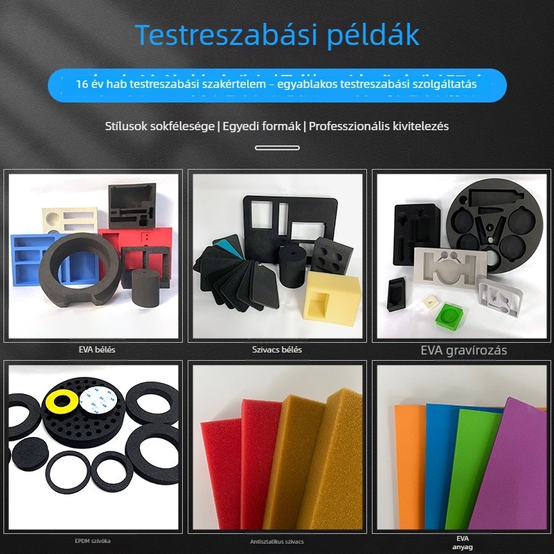 Fekete szivacsos csomagolóhab belső betét és formázás, belső támasz a rezgés elleni védelemhez, testreszabás