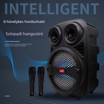 Bluetooth karaoke kültéri hangfal vezeték nélküli mikrofonnal, 30W, frekvenciasáv 40 Hz–20 kHz, SNR ≥70 dB, IPX2, beépített akkumulátor
