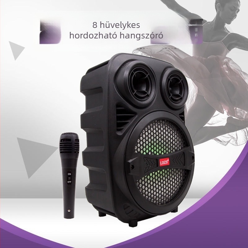 Bluetooth karaoke kültéri hangfal vezeték nélküli mikrofonnal, 30W, frekvenciasáv 40 Hz–20 kHz, SNR ≥70 dB, IPX2, beépített akkumulátor