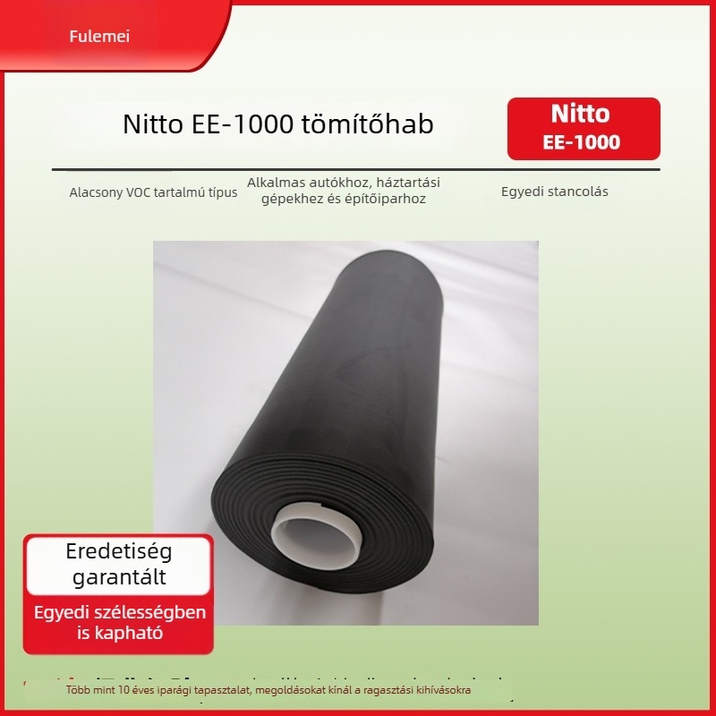 Nitto EE-1000 EPDM hab, alacsony VOC-tartalmú, hátsó ragasztóval ellátva, hang- és hőszigeteléshez, tömítés háztartási gépekhez és autókhoz