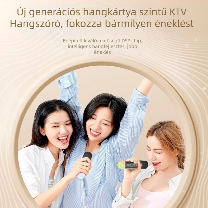 Karaoke mikrofon és Bluetooth hangszóró — IPX7 vízálló, beépített akkumulátor 1000–1200 mAh, 5W teljesítmény, Bluetooth 5.3, frekvenciatartomány 100 Hz–20 kHz