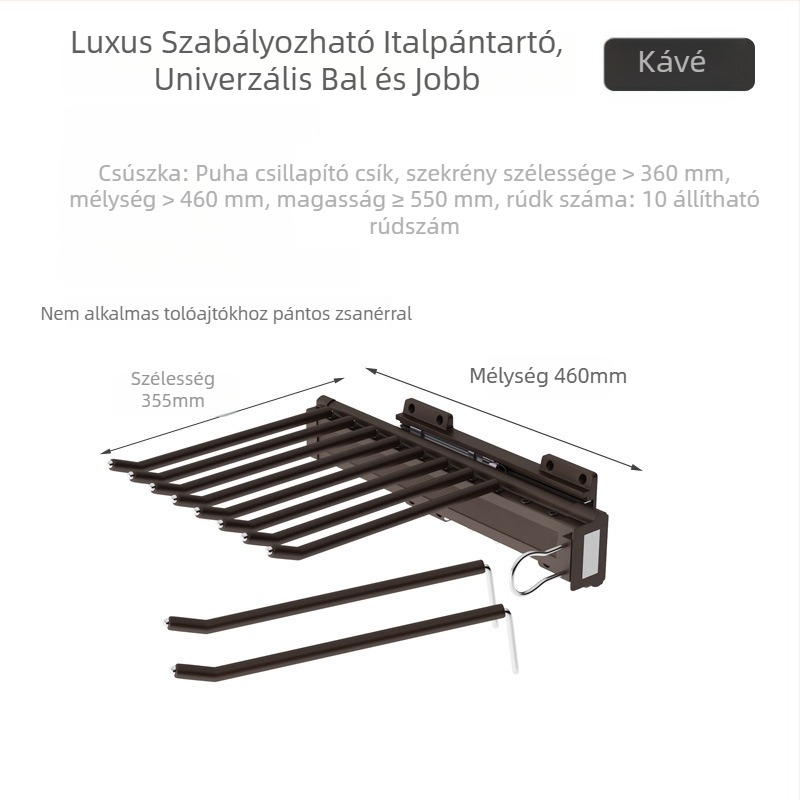 Oldalsó nadrágtartó polc a gardróbban, modell JH-128; anyagok: műanyag, alumínium ötvözet, szénacél; elektroplattázás; stílus: modern minimalistista; márka: Lucky