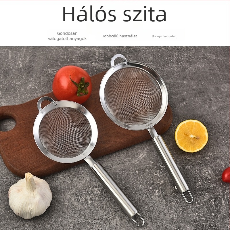 304 rozsdamentes acél hálószita háztartási konyhához – szűri szójatejet, gyümölcslevet, olajat és lisztet