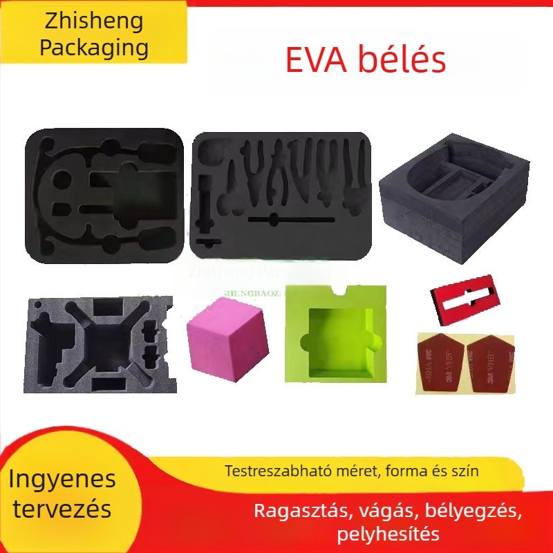 EVA habból készült bélés gravírozóeszközök dobozához és kozmetikai ajándékdobozhoz, velúr hátlappal és kétszínű, különleges alakú belső tálcával