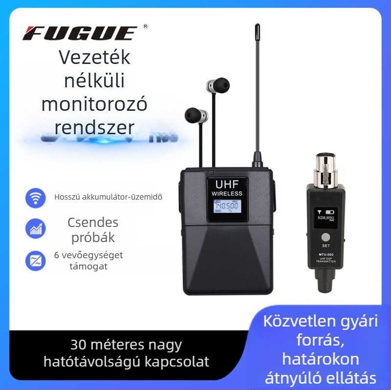 Vezeték nélküli in-ear monitor rendszer élő közvetítésekhez Bluetooth vevővel, adóval és mikrofonnal