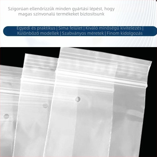 Átlátszó, vastag PE önzáró csomagoló taska, víz- és nedvességálló, bordázott aljjal és perforált aljjal