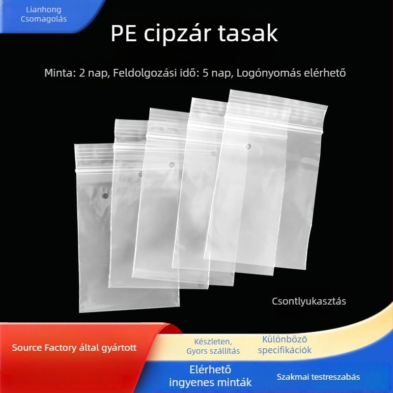 Átlátszó, vastag PE önzáró csomagoló taska, víz- és nedvességálló, bordázott aljjal és perforált aljjal