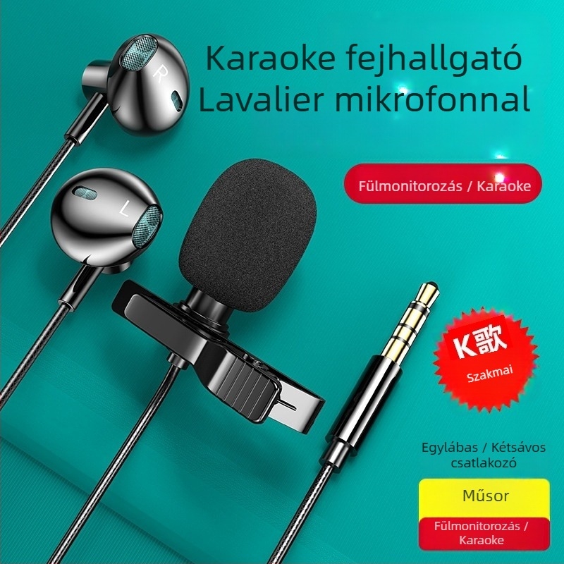 K30 mobil Karaoke mikrofon – 2 az 1-ben fejhallgató mikrofon telefonhoz, vezeték nélküli, omnidirekcionális, frekvenciaválasz 10010