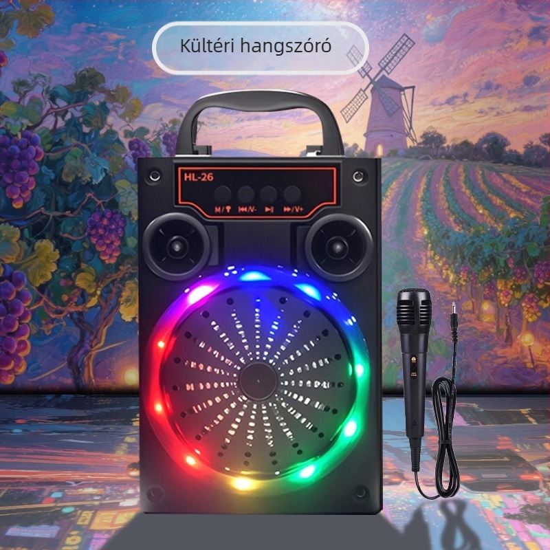 Dream Tyrant hordozható 4 colos Bluetooth hangszóró élénk fényekkel, beépített mikrofonnal és kártya/USB zenei lejátszással