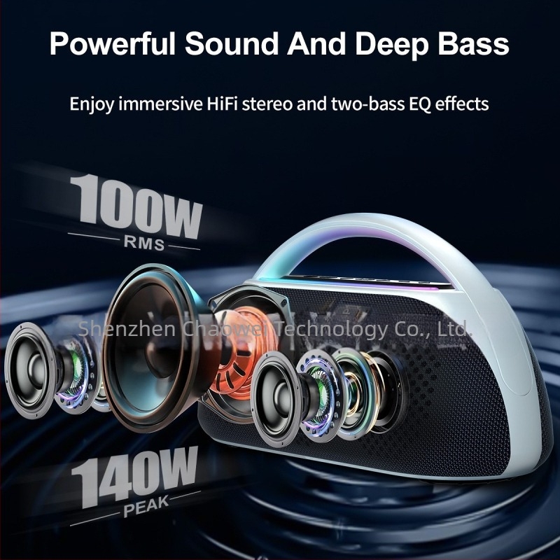 Karaoke Bluetooth hordozható hangszóró, 100W, IPX5 vízálló, Bluetooth 5.3, beépített 6000mAh akkumulátor, frekvencia válasz 100Hz-20kHz