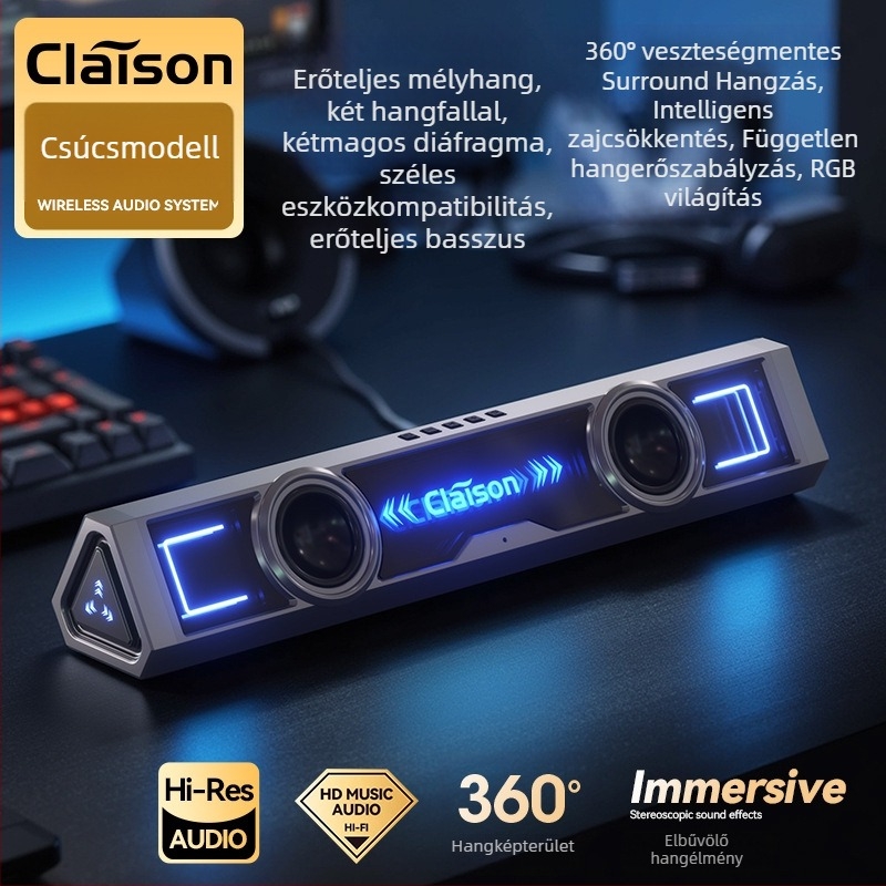 Asztali Bluetooth hangszóró USB tápegységgel, Bluetooth 5.3, frekvenciatartomány 100 Hz–20 kHz, SNR ≥85 dB, teljesítmény 6 W