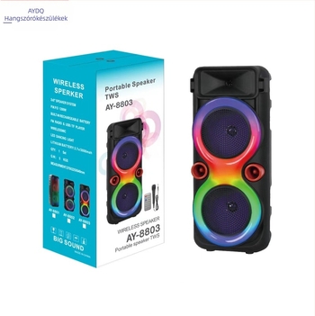 Bluetooth hangszóró kábeles mikrofonnal, két 8 hüvelykes hangszóró, kültéri hordozható hangzás, 30W, Bluetooth 5.0, 40Hz–20kHz, SNR ≥70dB, beépített 800–1000mAh akkumulátor