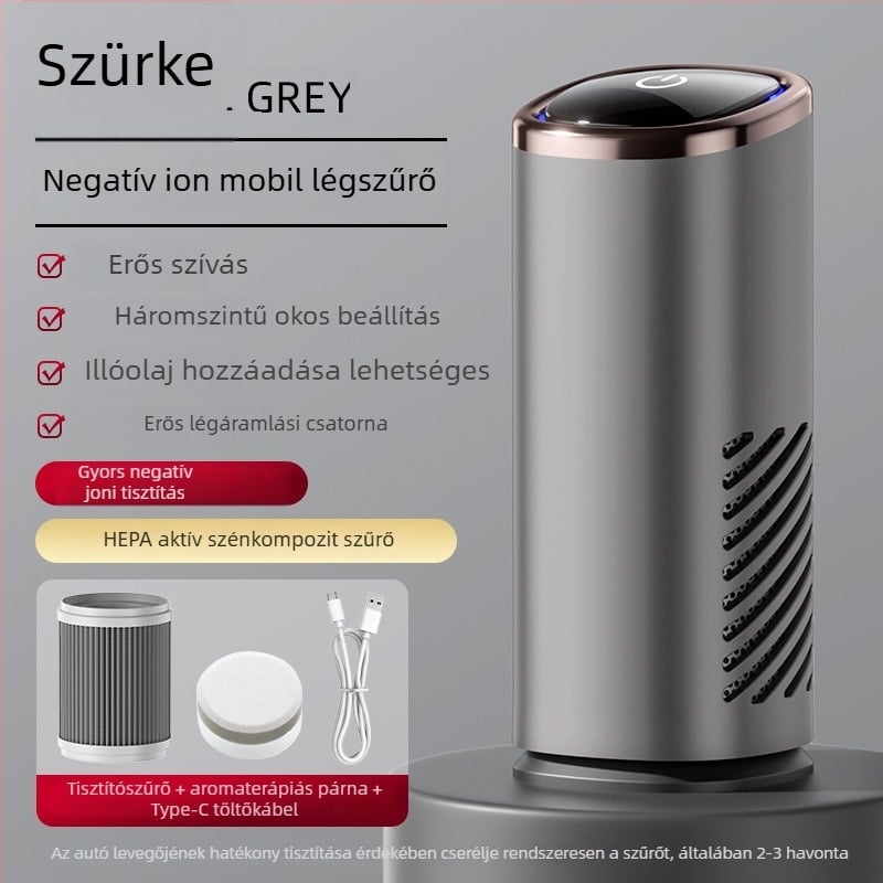 Autó belső levegőtisztító, modell EJ-JHQ05, 5W USB tápegység, 5V, ABS, járműre szerelhető