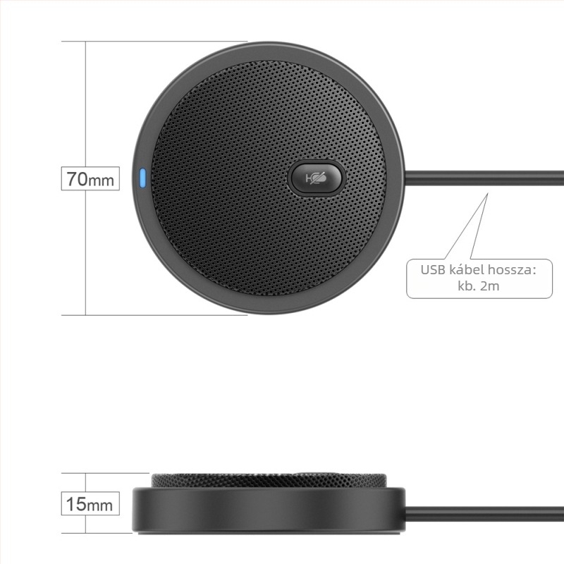 Illesztőprogram nélküli USB-vezetékes konferenciamikrofon 360°-os felvétellel – omnidirekcionális, zajcsökkentés, frekvenciasáv 100 Hz–20 kHz, SNR ≥60 dB