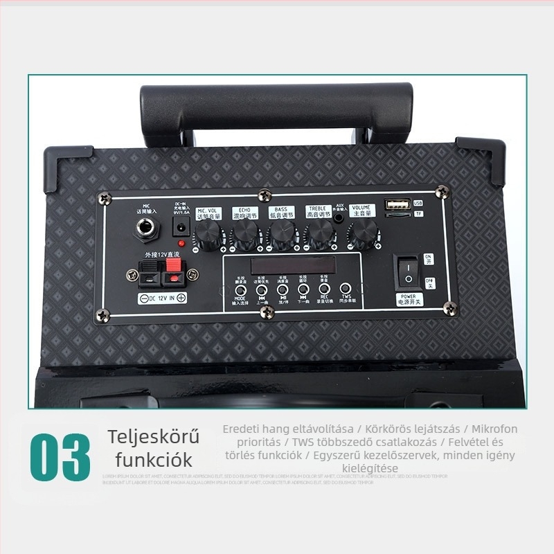 Kültéri Bluetooth hangszóró fából készült házban, 100W, 2 hangszóró, Bluetooth 4.0, beépített akkumulátor 2000-4000 mAh, 60 Hz-15 kHz