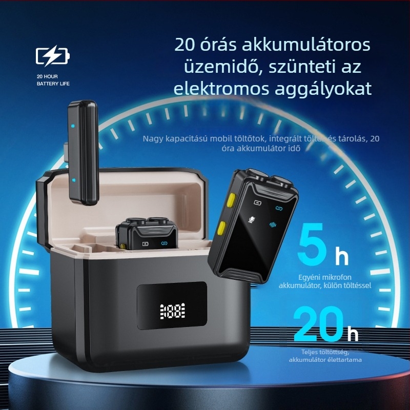SX22 vezeték nélküli lavalier mikrofon élő közvetítésre, 20 Hz–20 kHz, SNR ≥70 dB, Bluetooth 5.0, beépített akkumulátor nélkül