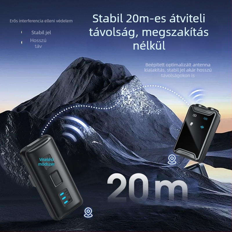 SX22 vezeték nélküli lavalier mikrofon élő közvetítésre, 20 Hz–20 kHz, SNR ≥70 dB, Bluetooth 5.0, beépített akkumulátor nélkül