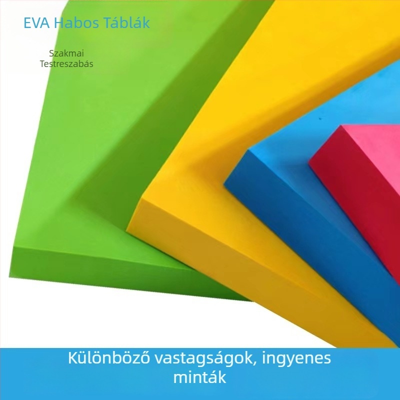 Magas sűrűségű színes EVA hablap, 2 mm vastagságú, öntapadós hátoldallal, kellékekhez, ütéscsillapító hatású, testreszabható