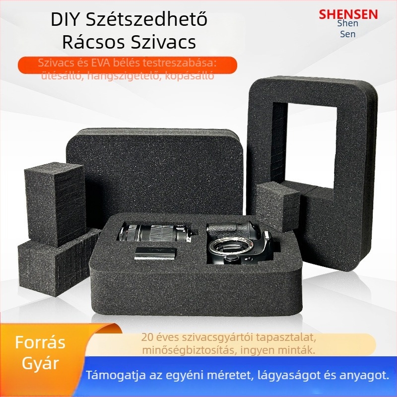 Rácsos pamut bevonat szerszámtartó belső habos párnázattal, belső tömítő betét, ütésvédő kialakítás, egyedi tok ábrával