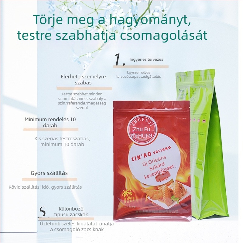 Egyedi gyártású háromoldalas záródású, átlátszó csomagoló tasak, zip-zárral, laminált felülettel, kompozit anyagból