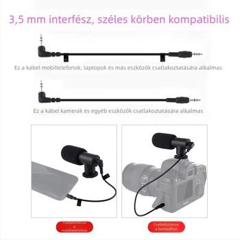 Kamera shotgun mikrofon, L-alakú kialakítás, 3,5 mm csatlakozó, videófelvételekhez, frekvencia-tartomány 100 Hz-20 kHz, SNR ≥70 dB