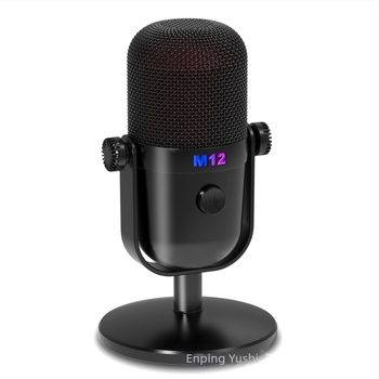 M12 USB kondenzátoros mikrofon diszkállvánnyal, RGB gradiens világítással, zajcsökkentés felvételhez és élő közvetítéshez, 30 Hz–15 kHz, SNR ≥70 dB