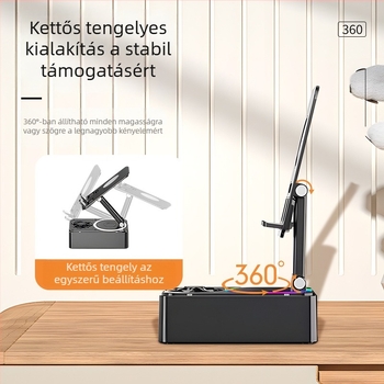 Bluetooth hangszóró telefon-tartóval és karaoke mikrofon, beépített akkumulátor 100–300 mAh, 5W, USB tápellátás, Bluetooth 5.3, frekvenciatartomány 60 Hz–15 kHz