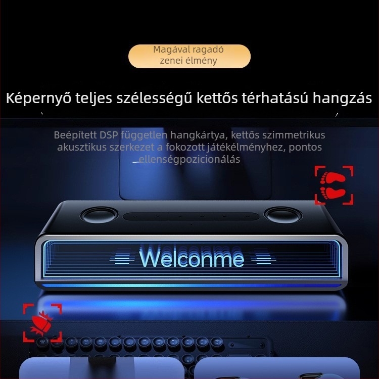 Asztali Bluetooth számítógépes hangszórók, 2.0 sztereó, mély basszus, RGB világítás, beépített akkumulátor, USB-C tápegység