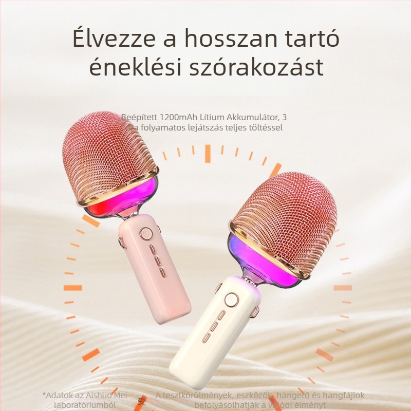 All-in-One Karaoke Bluetooth hangszóró beépített mikrofonnal – 5W, Bluetooth 5.0, 20Hz-20kHz, 1200–2000mAh, üzemidő 3–6 óra