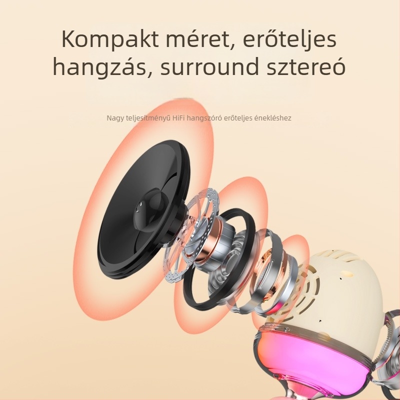 All-in-One Karaoke Bluetooth hangszóró beépített mikrofonnal – 5W, Bluetooth 5.0, 20Hz-20kHz, 1200–2000mAh, üzemidő 3–6 óra