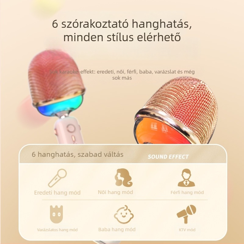 All-in-One Karaoke Bluetooth hangszóró beépített mikrofonnal – 5W, Bluetooth 5.0, 20Hz-20kHz, 1200–2000mAh, üzemidő 3–6 óra