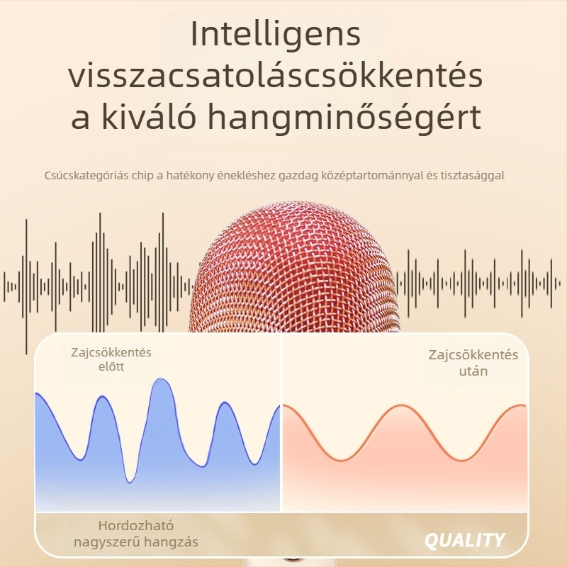 All-in-One Karaoke Bluetooth hangszóró beépített mikrofonnal – 5W, Bluetooth 5.0, 20Hz-20kHz, 1200–2000mAh, üzemidő 3–6 óra
