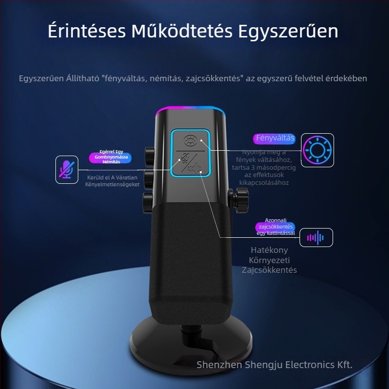 AUDIMATRIX USB/XLR mikrofon RGB megvilágítással, megfigyelés, 50Hz-15kHz, 5V